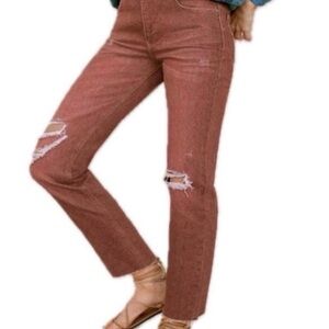 Pilcro Vintage Straight Crop Jeans Brick Red Rust Pink Distressed Size 26 NWOT